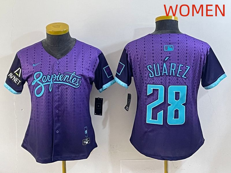 Women 2025 Arizona Diamondback 28 Suarez Purple Joint Name Nike MLB Jersey style 5